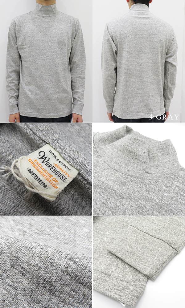 WAREHOUSE ウエアハウス 長袖|無地|粗挽きスラブ糸|シャドーボーダー