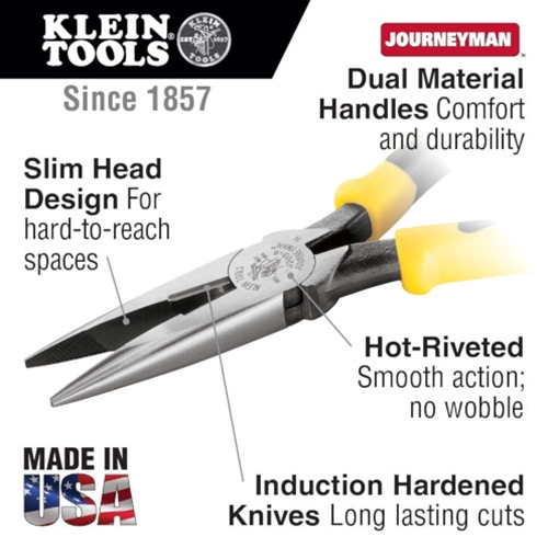 J Harlen Co. - Klein Journeyman 8-inch Heavy Duty Long-Nose Pliers