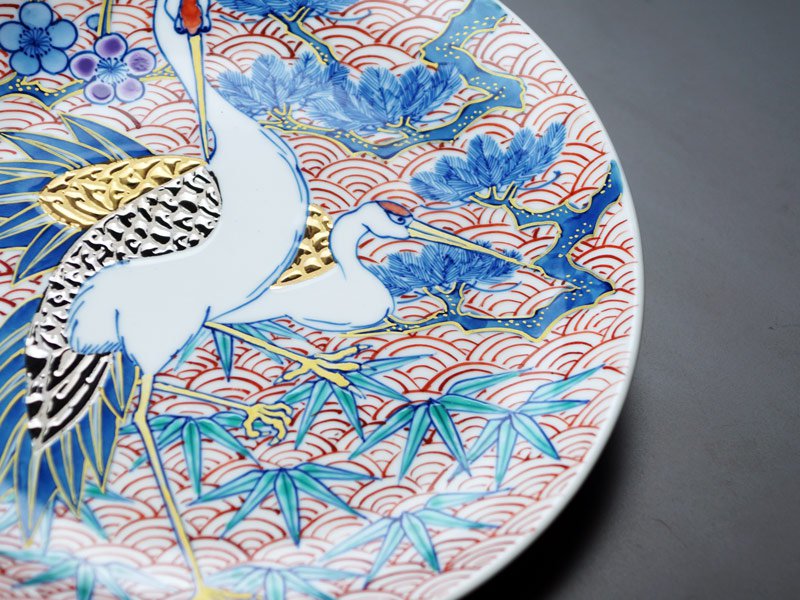 有田焼】飾り絵皿 染錦金彩・白金彩松竹梅鶴図 - JTOPIA