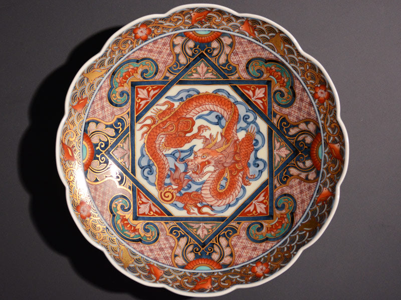 大聖寺伊万里 金襴手 鶴に吉祥紋の図 5寸半皿 041AS-CAl