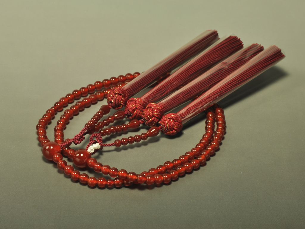 瑪瑙（108玉） 蓮華切り房（エンジ色） 八宗兼用 女性用二連数珠