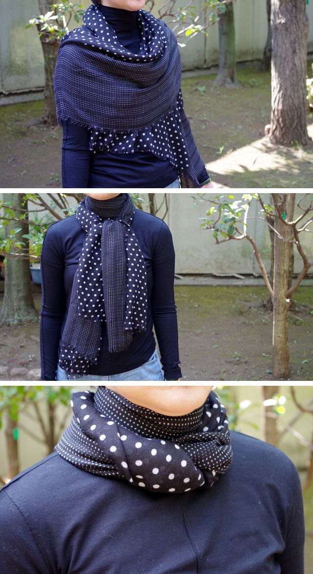 大判 ストール】水玉 大・小のドット柄の大判ストール/ネイビー