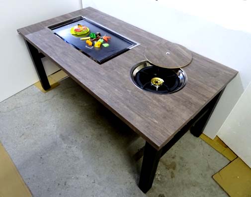 鍋＋鉄板焼（お好み焼）兼用テーブル ガス用 別注可