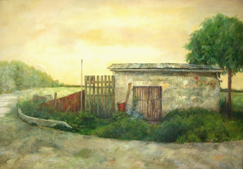 油彩 油絵 【杉山青樹路 】 「横浜本牧 三溪園」 「美術年鑑」掲載作家