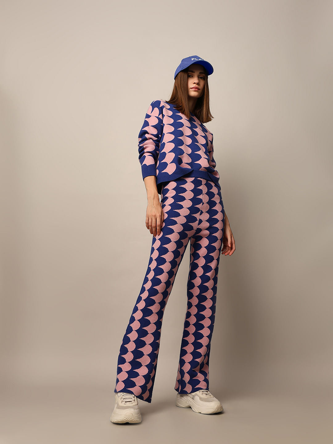 BLUE JACQUARD KNIT PANT