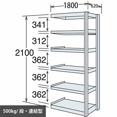6N76YT-Z269 オカムラ 中量棚 段500kg 天地6段 単体型 2100高さ 1850幅
