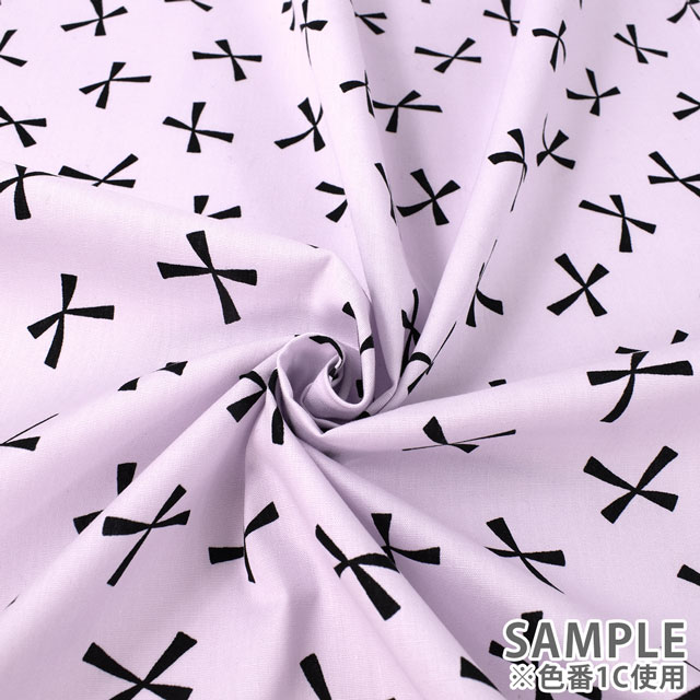 生地 入園入学プリント リボン柄/ポプリン（7119） 1A.ピンク オカダヤ