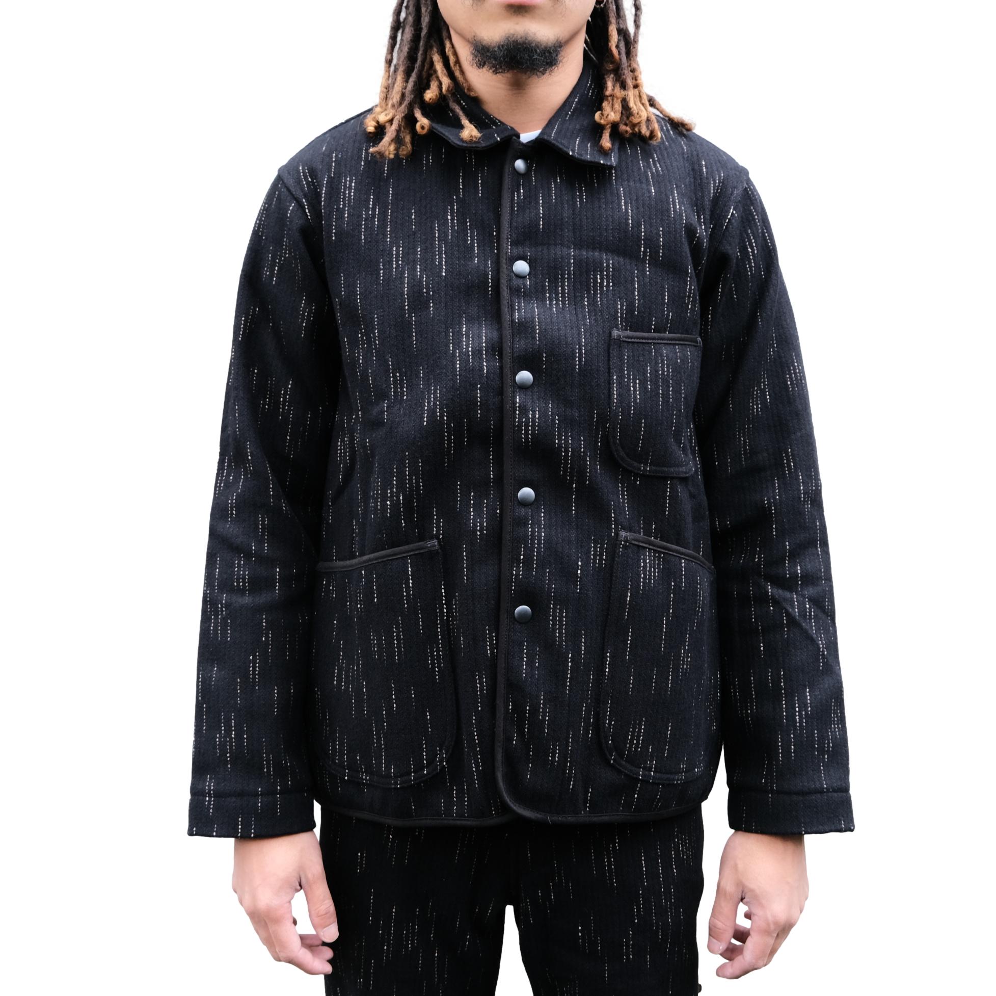 Studio D'Artisan Black Kasuri Dyed Beach Cloth Coverall - Okayama