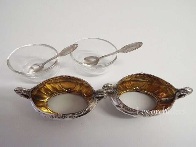 フランス アンティーク シルバー 純銀 サリエール（塩入れ）2個