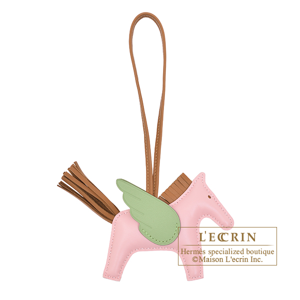 Hermes Rodeo charm Pegasus PM Rose sakura/Gold/Vert criquet Agneau