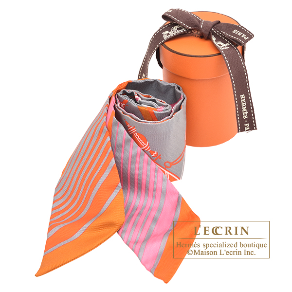 エルメス ツイリー エクスリブリス グリス/オレンジ/ローズボンボン