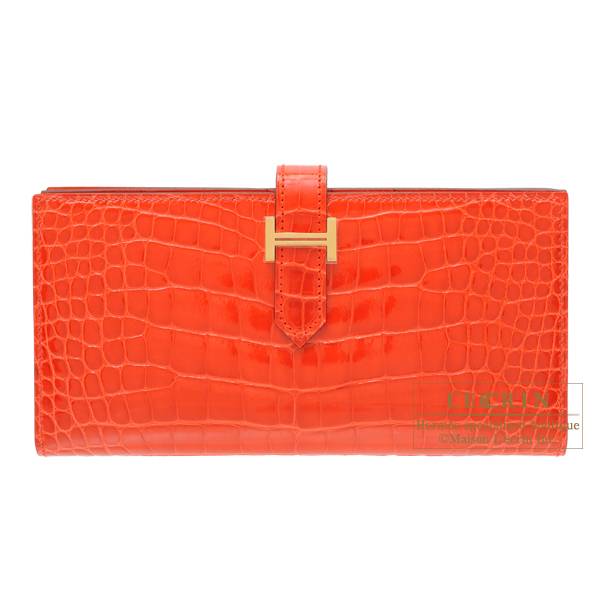 エルメス ベアンスフレ オレンジポピー クロコダイル アリゲーター