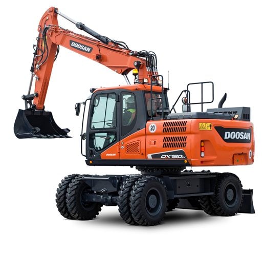 Doosan DX160W-5 excavator specs & dimensions (2016 - 2021