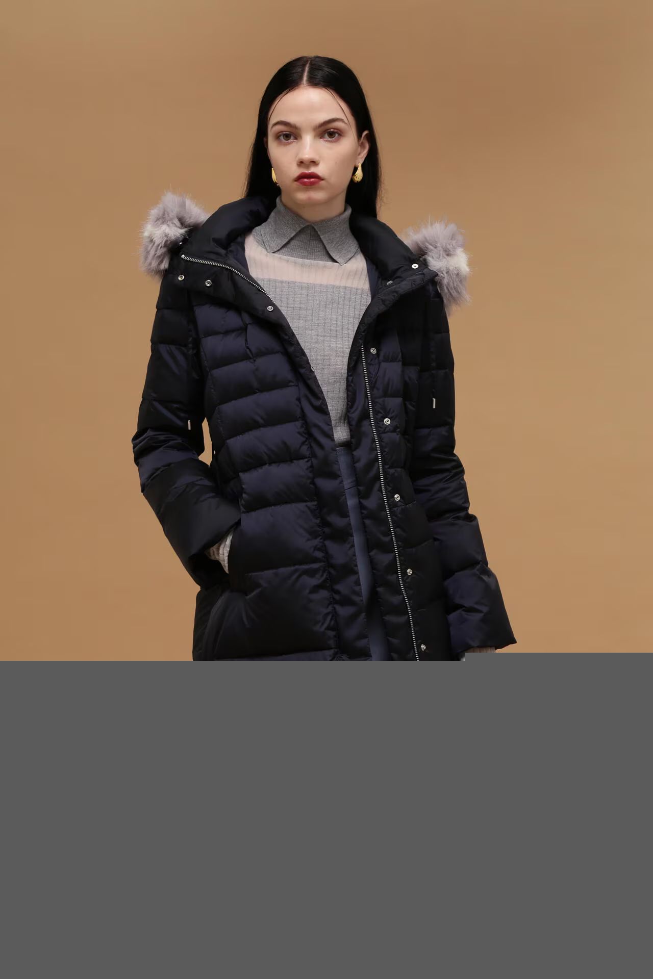 PINKY&DIANNE - タフタロングダウンコート (ネイビー) / フェザー