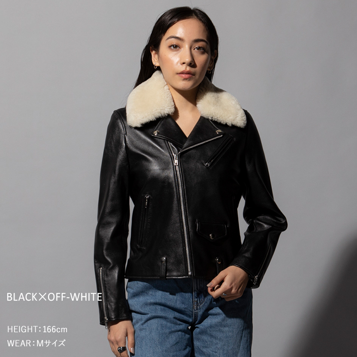 LIUGOO 本革 襟ボアダブルライダース レディース リューグー DRY09LA