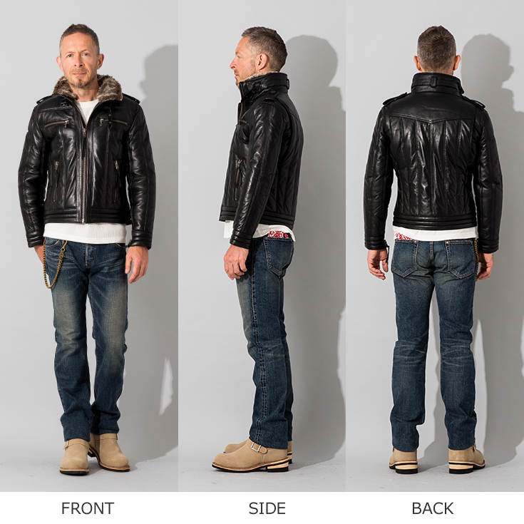 Liugoo Leathers 本革 ウィングネック ダウンライダース メンズ