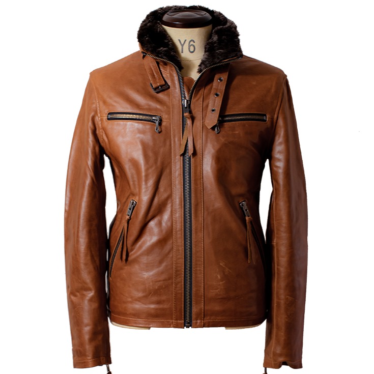 Liugoo Leathers 本革 ウィングネックシングルライダースジャケット