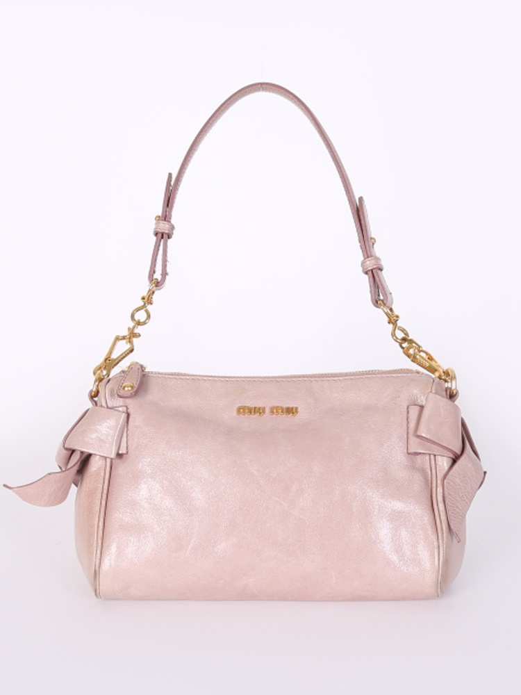 Miu Miu - Vitello Shine Bow Small Shoulder Bag Poudre | www
