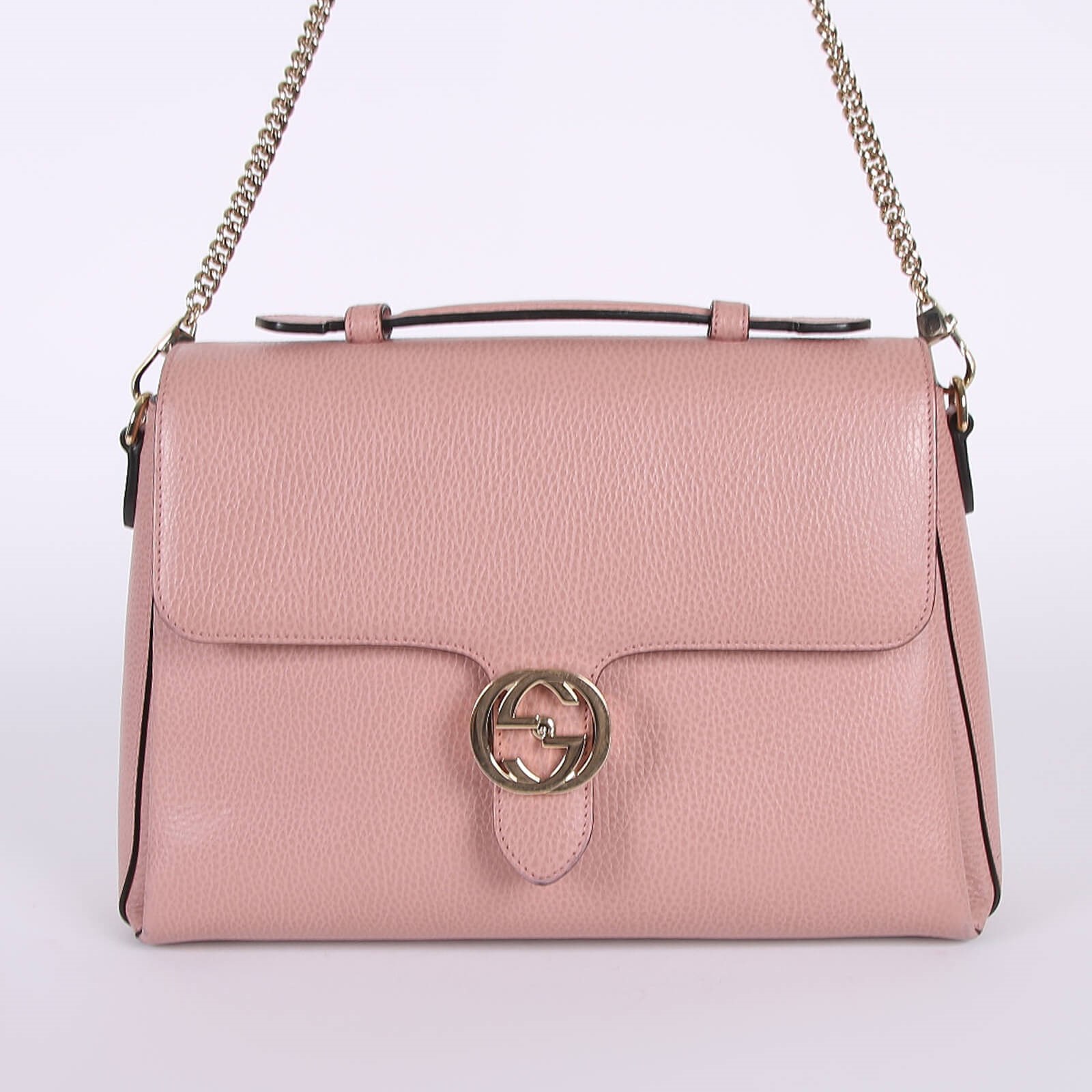 Gucci - GG Interlocking Leather Large Chain Top Handle Bag Pink