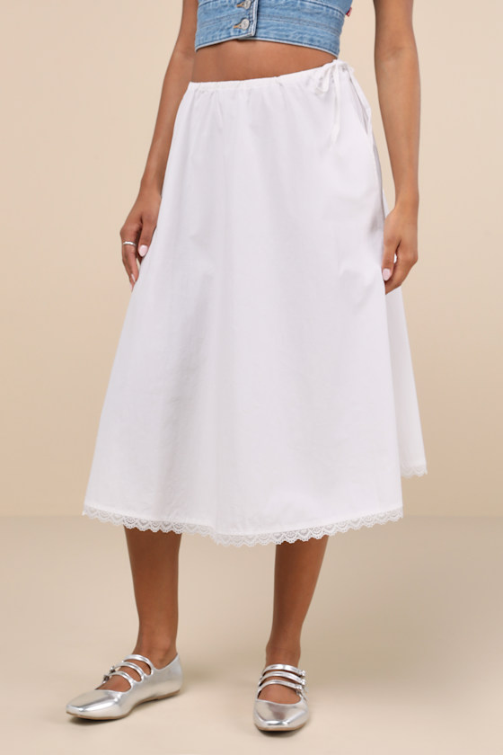 Motel Taka - White Cotton Skirt - Lace Midi Skirt With Pockets - Lulus