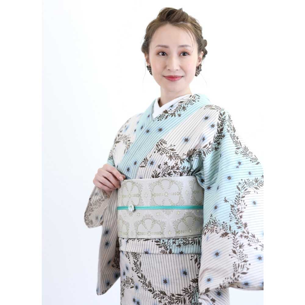 30％OFF】59kimono｜綿麻着物「アンティークリース」ライトブルー