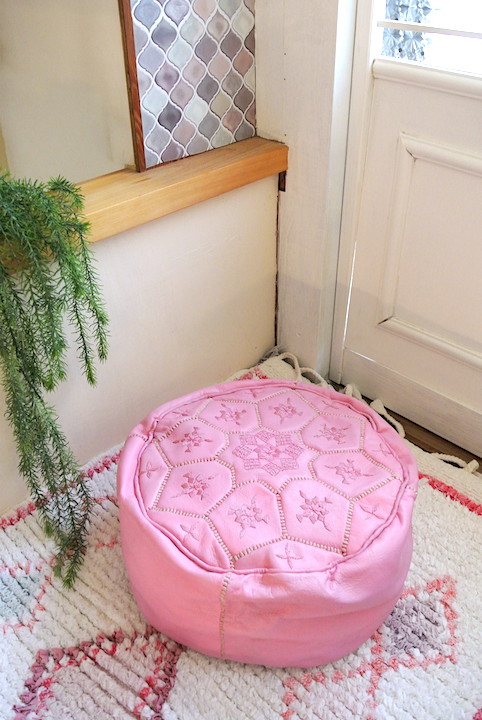 モロッコ革製オットマン｜プフ・ミニサイズ（ピンク）