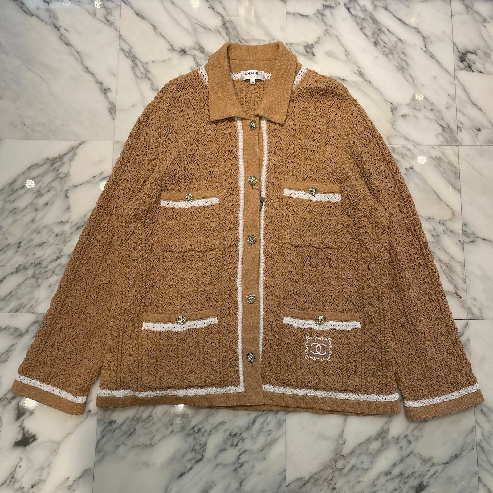 CHANEL 2024 Cruise Coco Mark Button Knit Cardigan P76869K11069