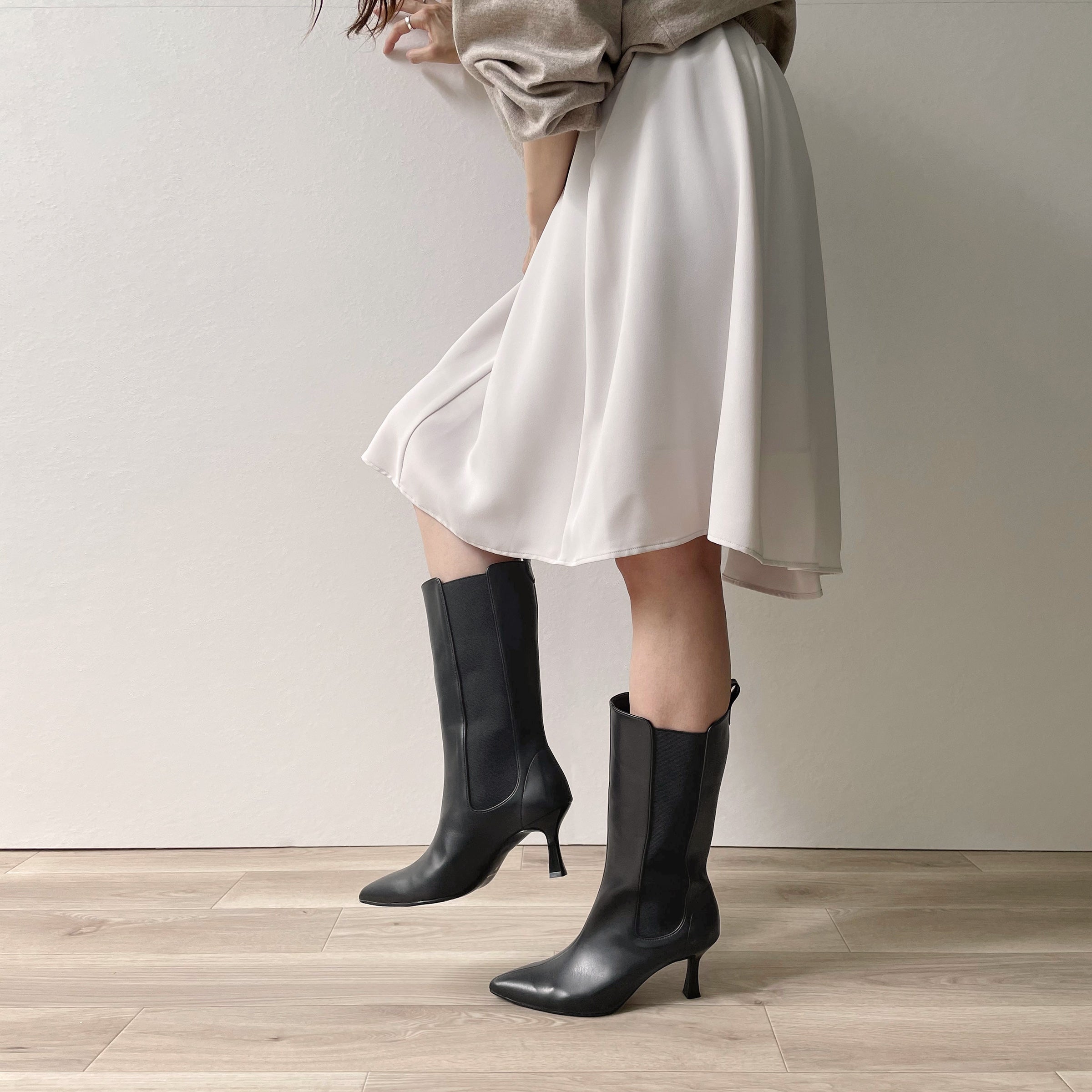 ラストワン50%OFF：サイドゴア ミドルブーツ（m72009）ブラック