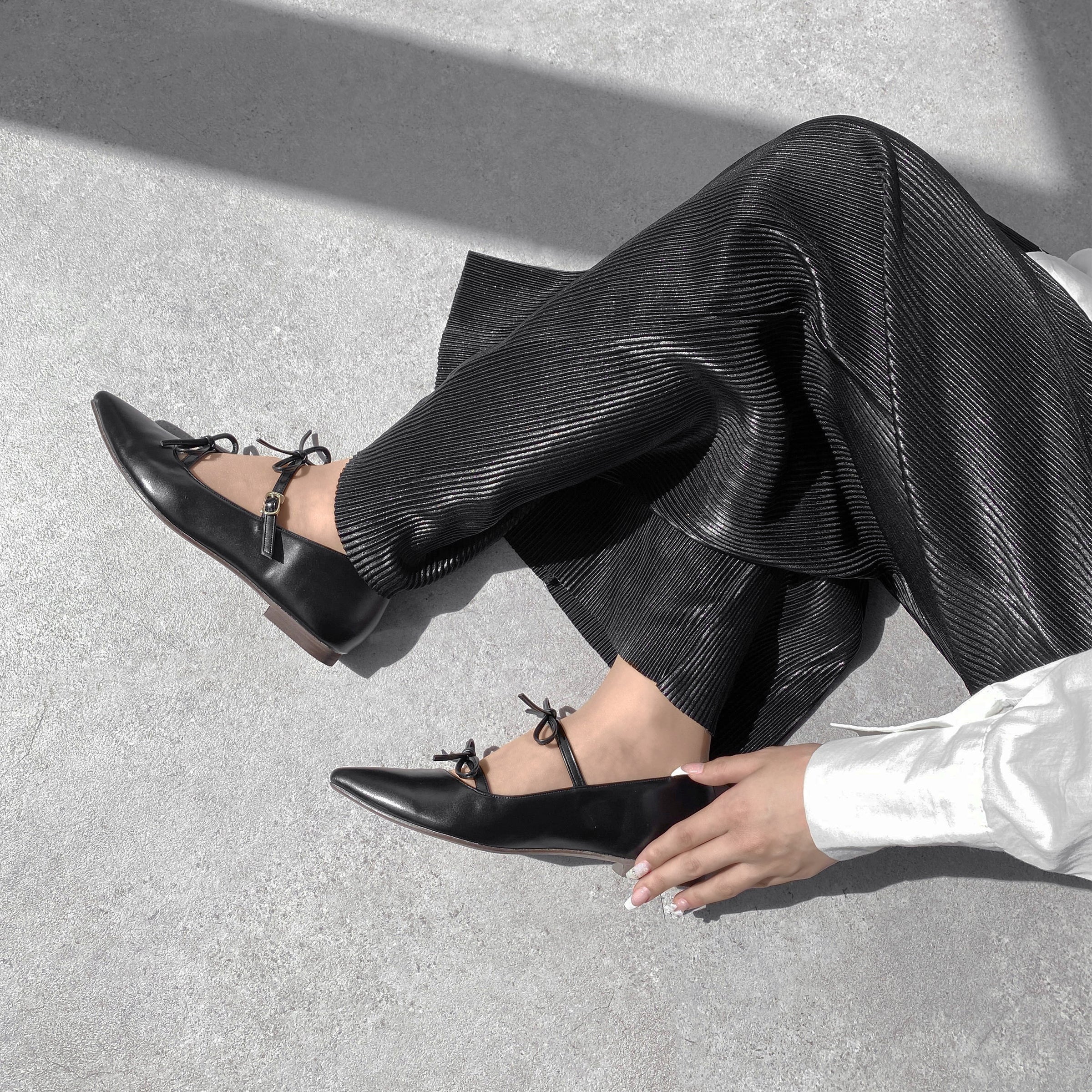 ラストワン50%OFF：ダブルリボン ポインテッド フラット（m17040