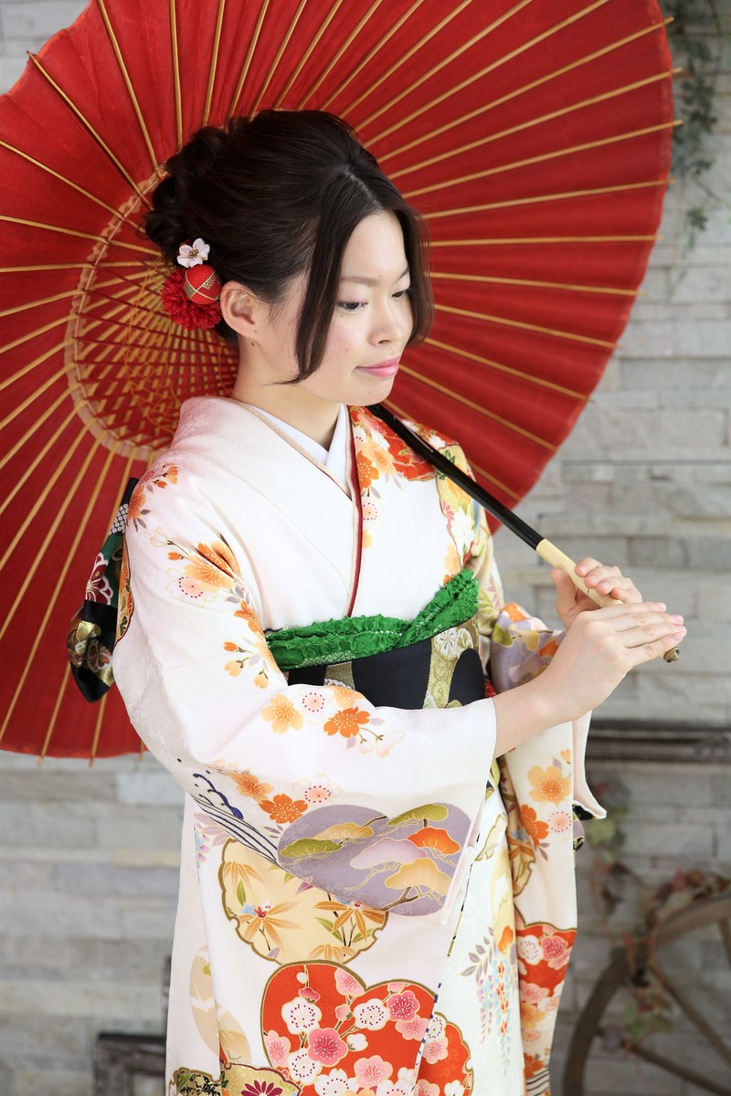 白地に古典柄 成人振袖レンタル | 姫路の成人式振袖 袴レンタルと前