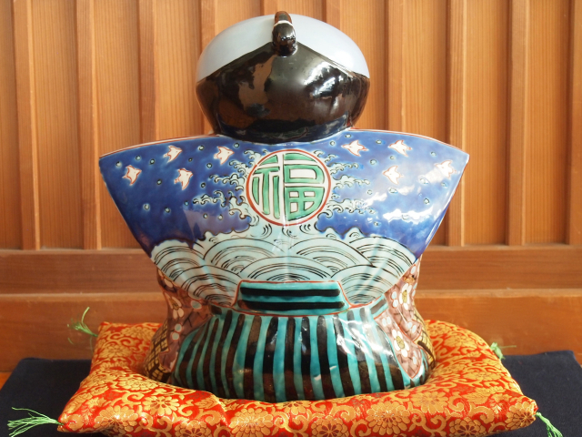 九谷焼 12号福助 青九谷 布団付 九谷焼マルヨネ 陶芸窯和陶房