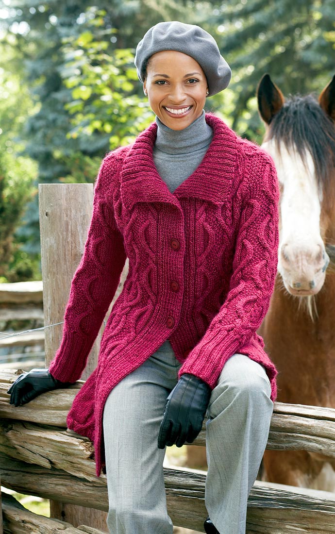 Free Long Cabled Cardigan Knit Pattern – Mary Maxim