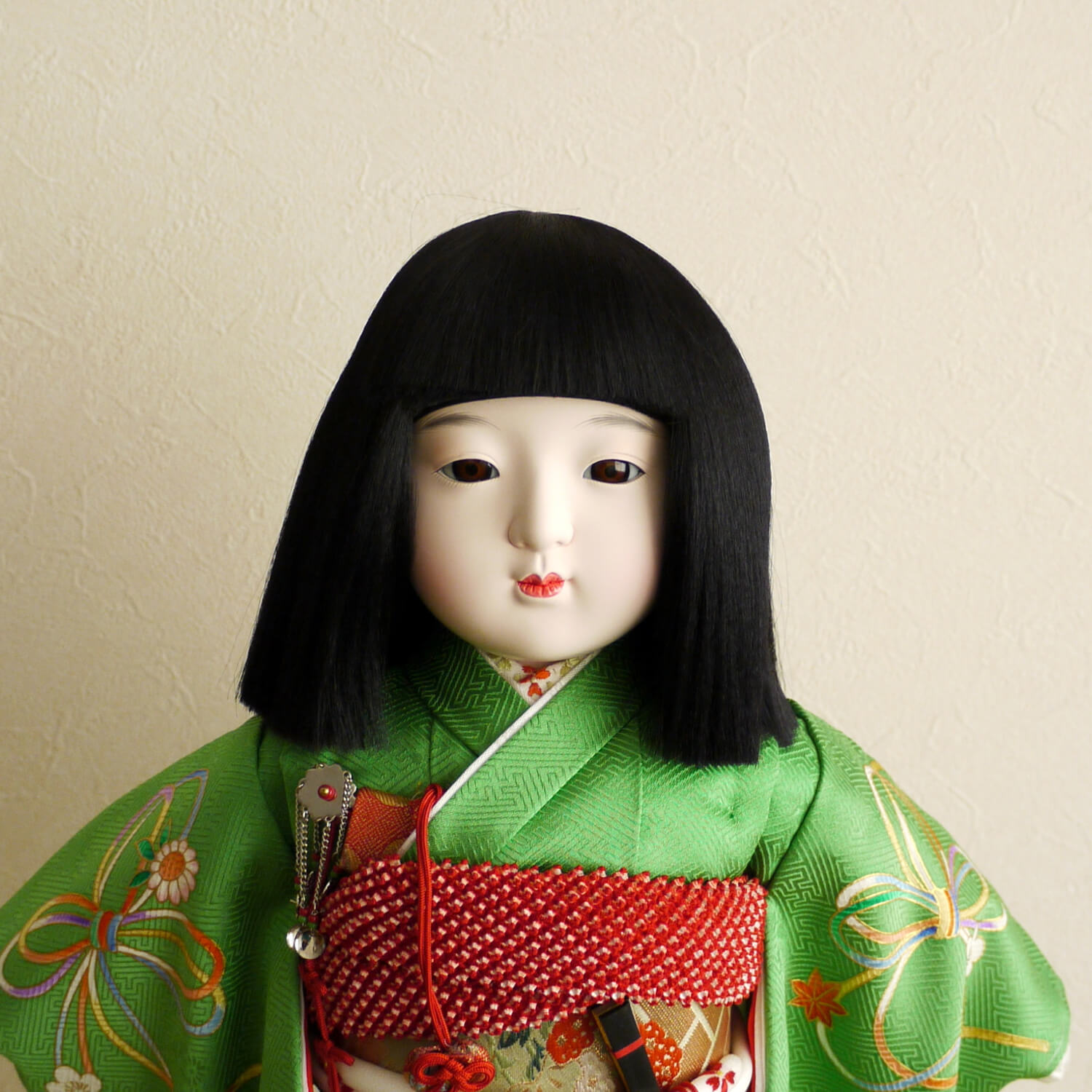 元賀章介作 12号(尺二)正絹別染め くす玉 台 市松人形 女の子 かわいい