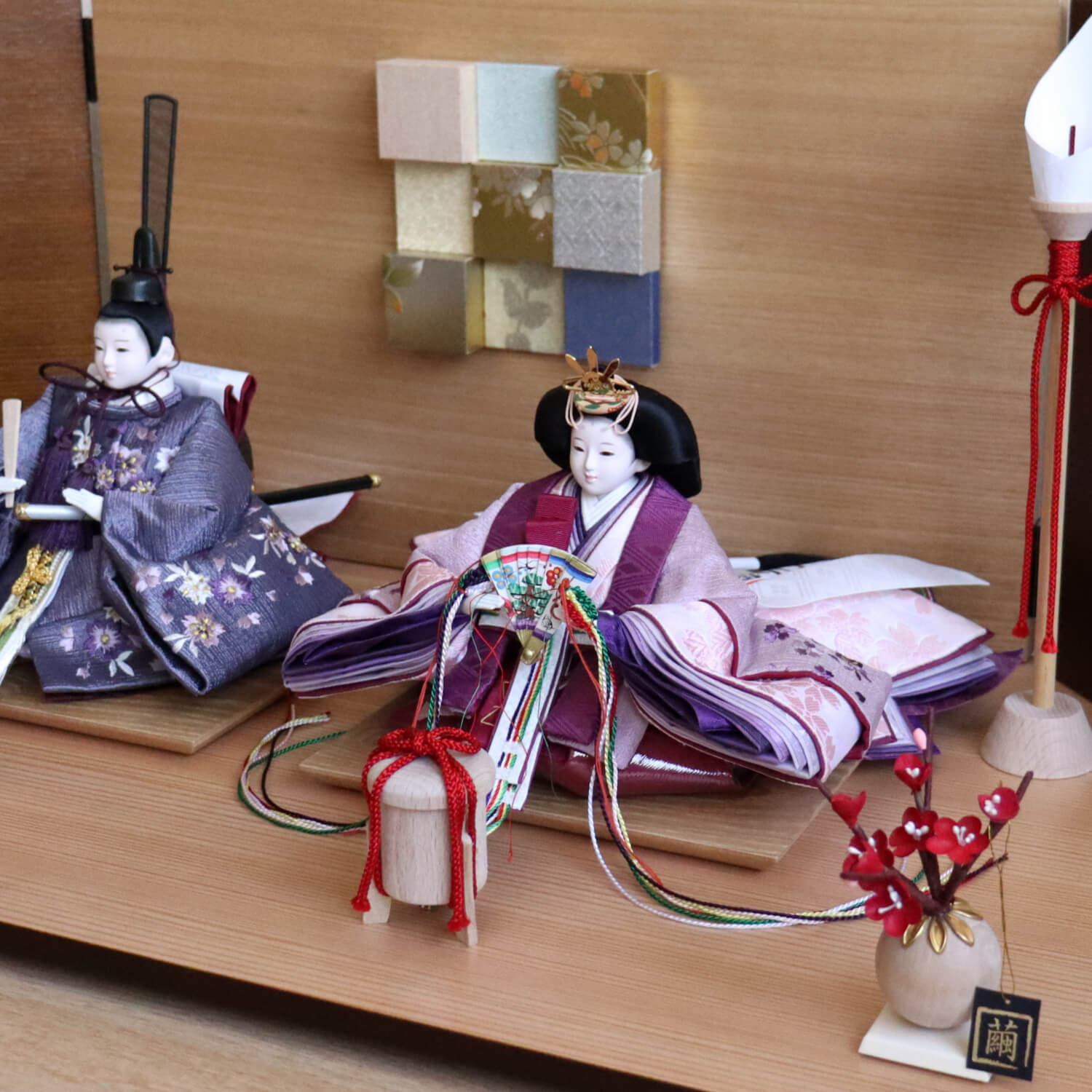 内閣総理大臣賞受賞作家 松宝作 25号 芥子 つむぎ桜刺繍 屏風 繭玉紅白