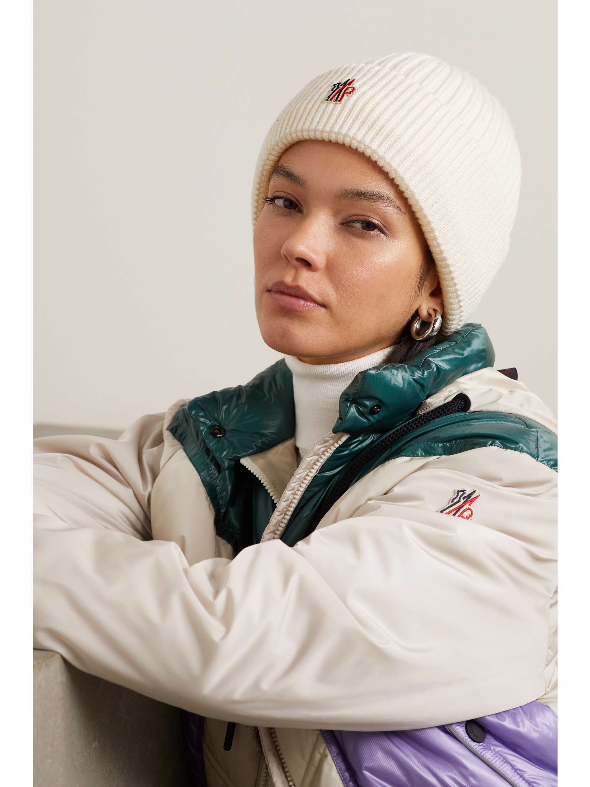 MONCLER GRENOBLE Appliqued padded ribbed wool beanie | NET-A-PORTER