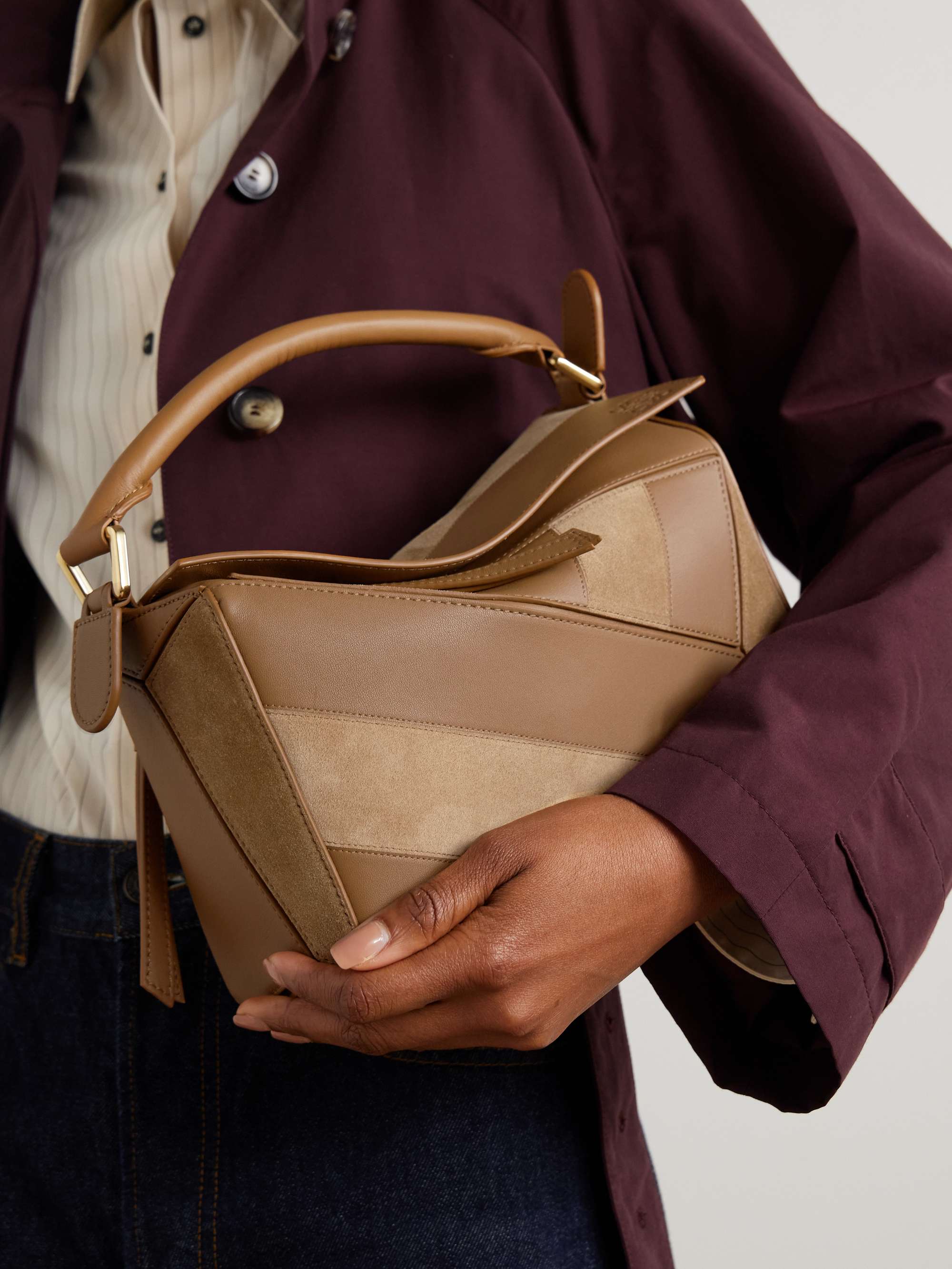 LOEWE Puzzle small leather and suede shoulder bag | NET-A-PORTER