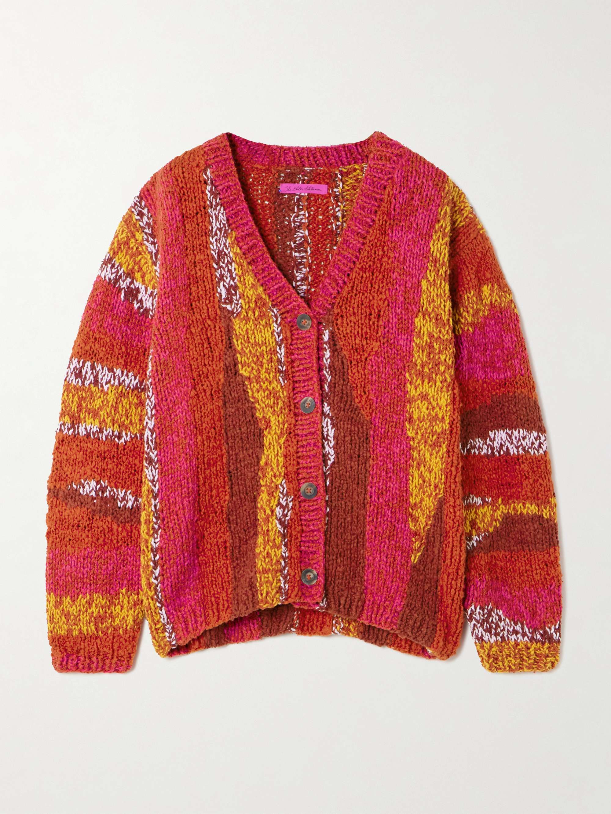 THE ELDER STATESMAN Striped organic cotton-bouclé cardigan | NET-A