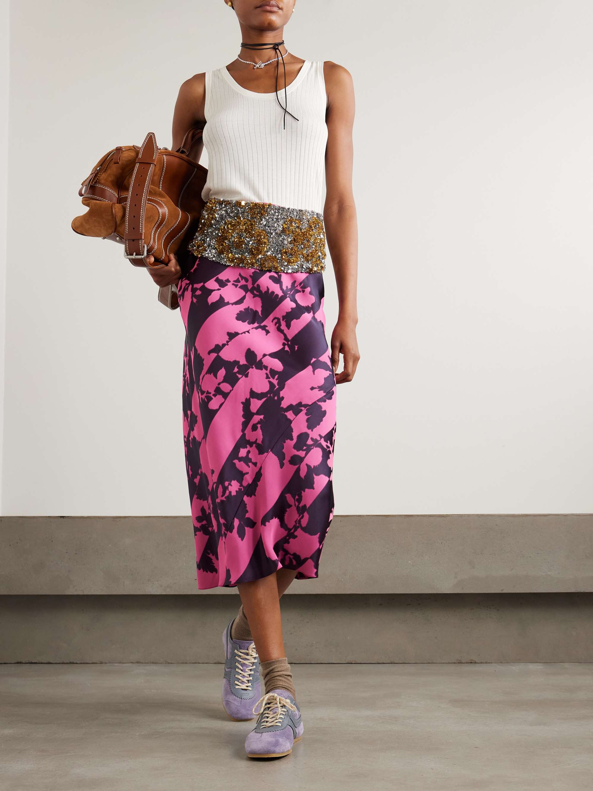 DRIES VAN NOTEN Paneled floral-print satin midi skirt | NET-A-PORTER