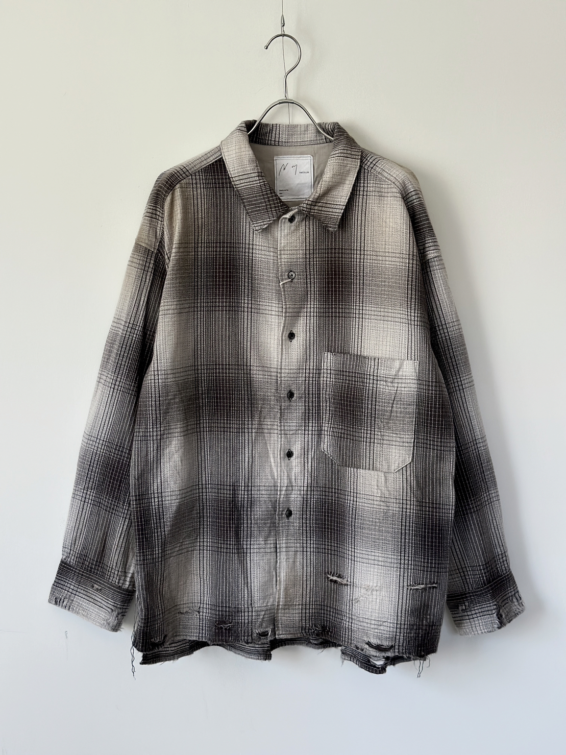 ANCELLM（アンセルム）DAMAGED FLANNEL CHECK SHIRT（ivory/black