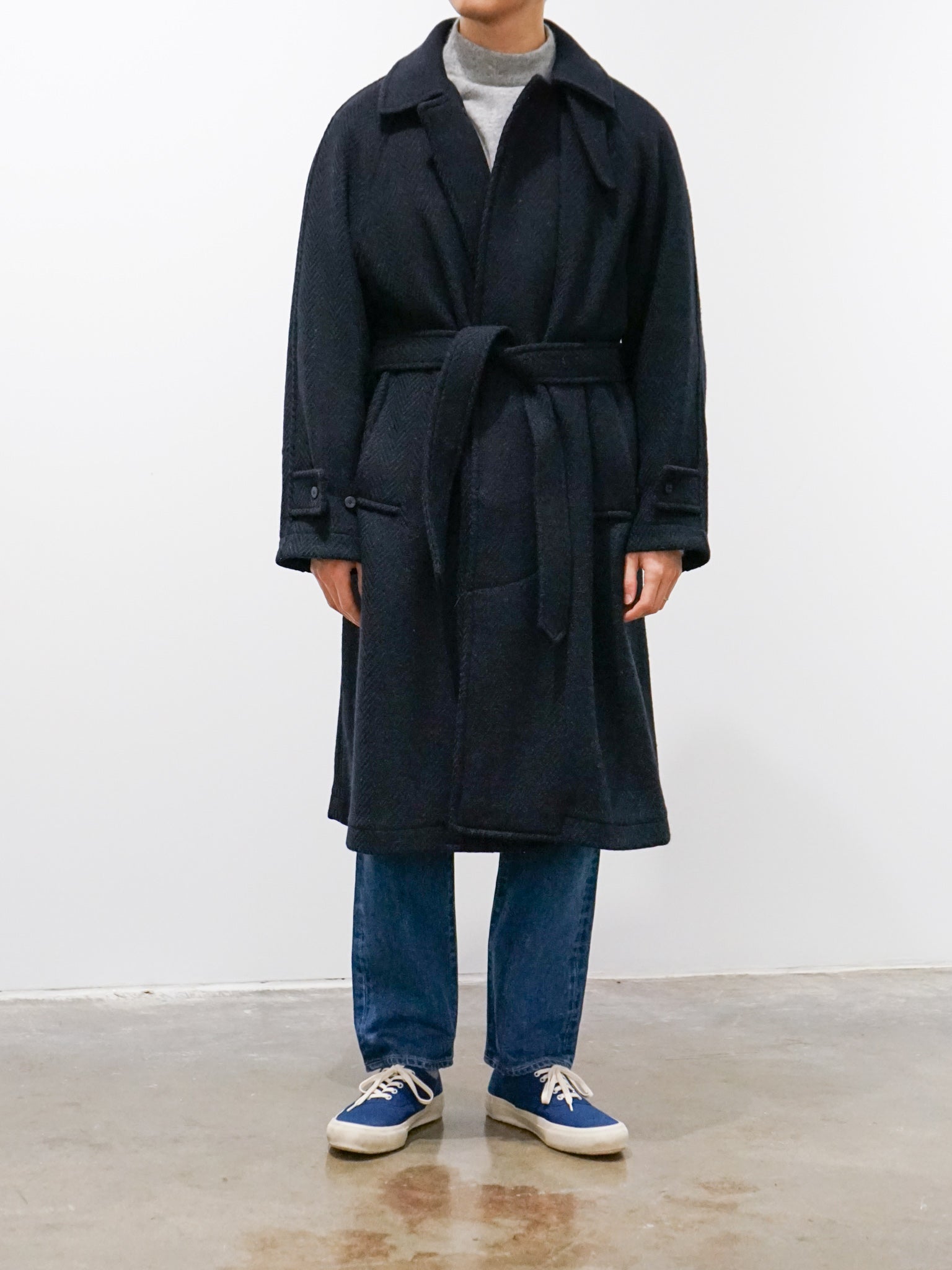 Namu Shop - Document Donegal Tweed Oversized Balmacaan Coat - Navy