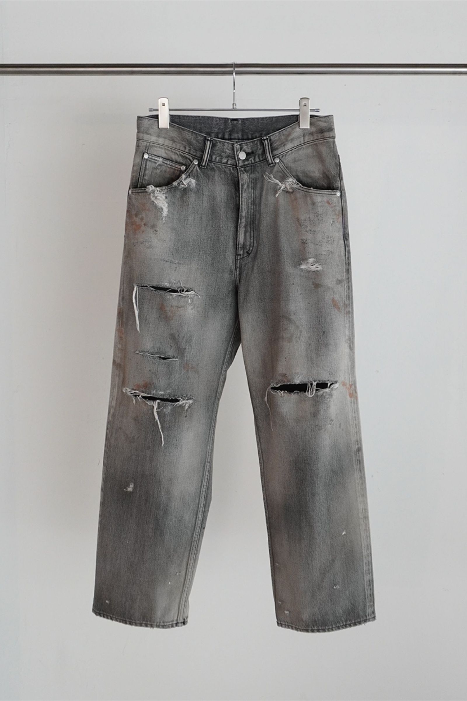 ANCELLM - CRASH SELVEDGE DENIM STRAIGHT 5P PANTS/BLACK | NapsNote