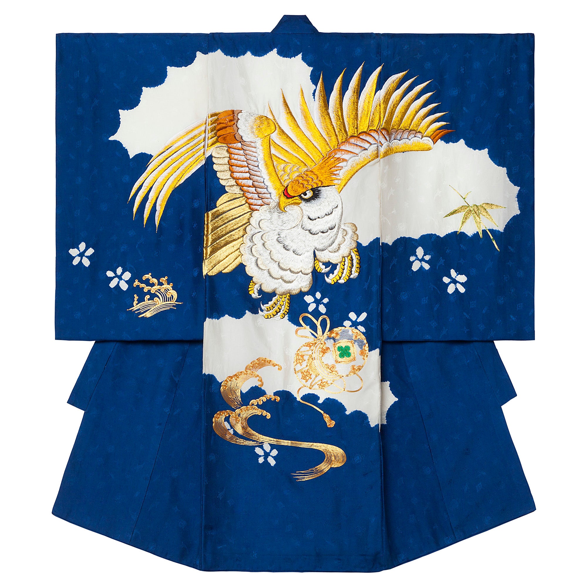 お宮参り 男の子 金糸で描かれた勇ましい鷹 着物 産着 祝着 – ベビー