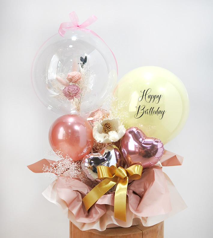 開店・開院・周年祝い・誕生日】フラワーバルーン入り ガーリーピンク