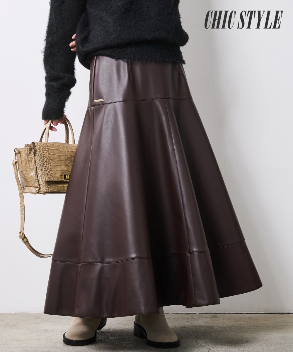 フェイクレザーフレアスカート＜大きいサイズ有＞シックスタイル 通販