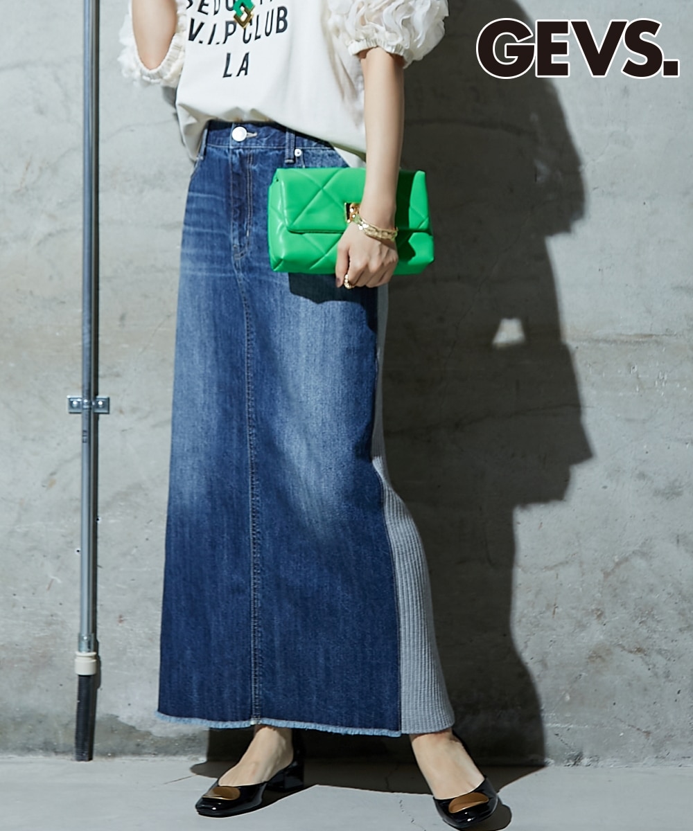 大きいサイズ＞バックリブデニムロングタイトスカート GEVS. 通販
