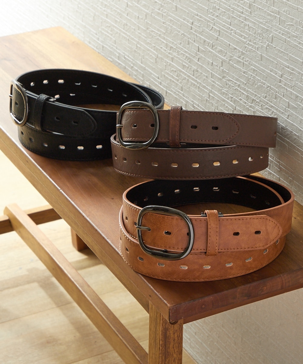 ブラックニッケルラウンド バックル 4cm幅カジュアルベルト（選べる3