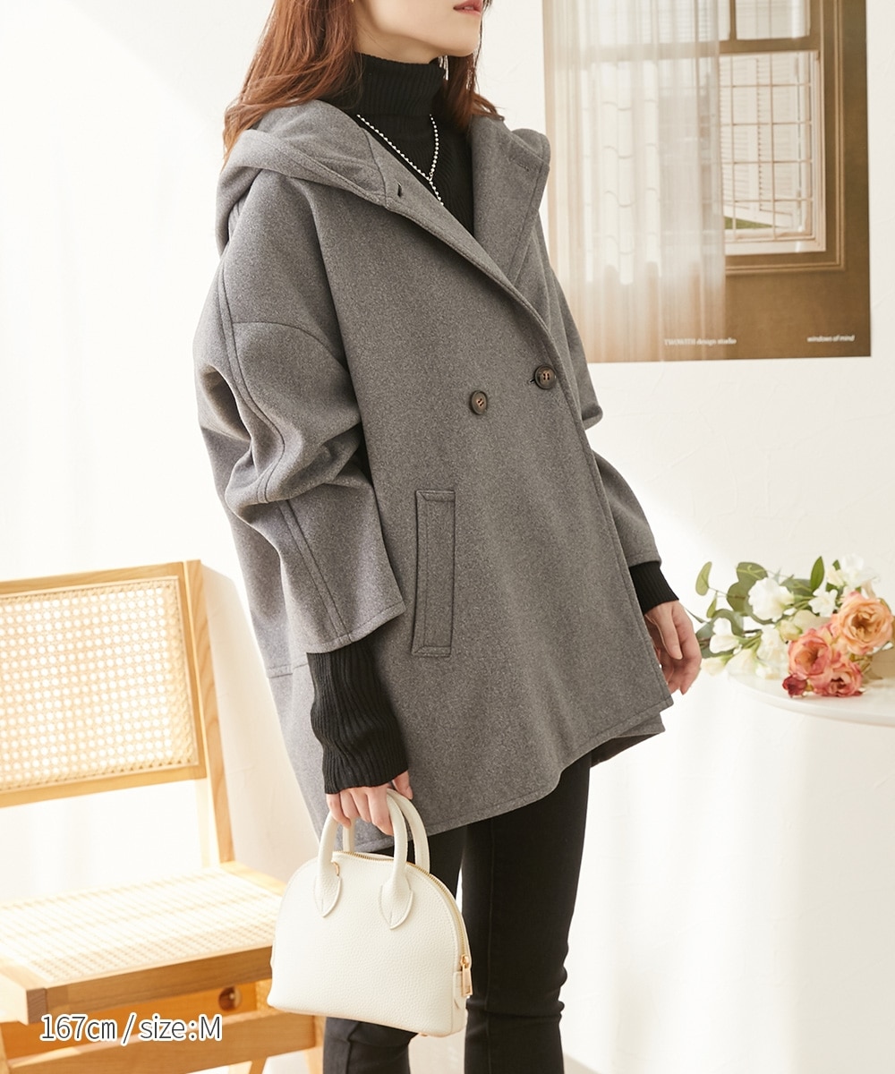 オーバーサイズ ウール調フーデッドコート 通販【ニッセン】