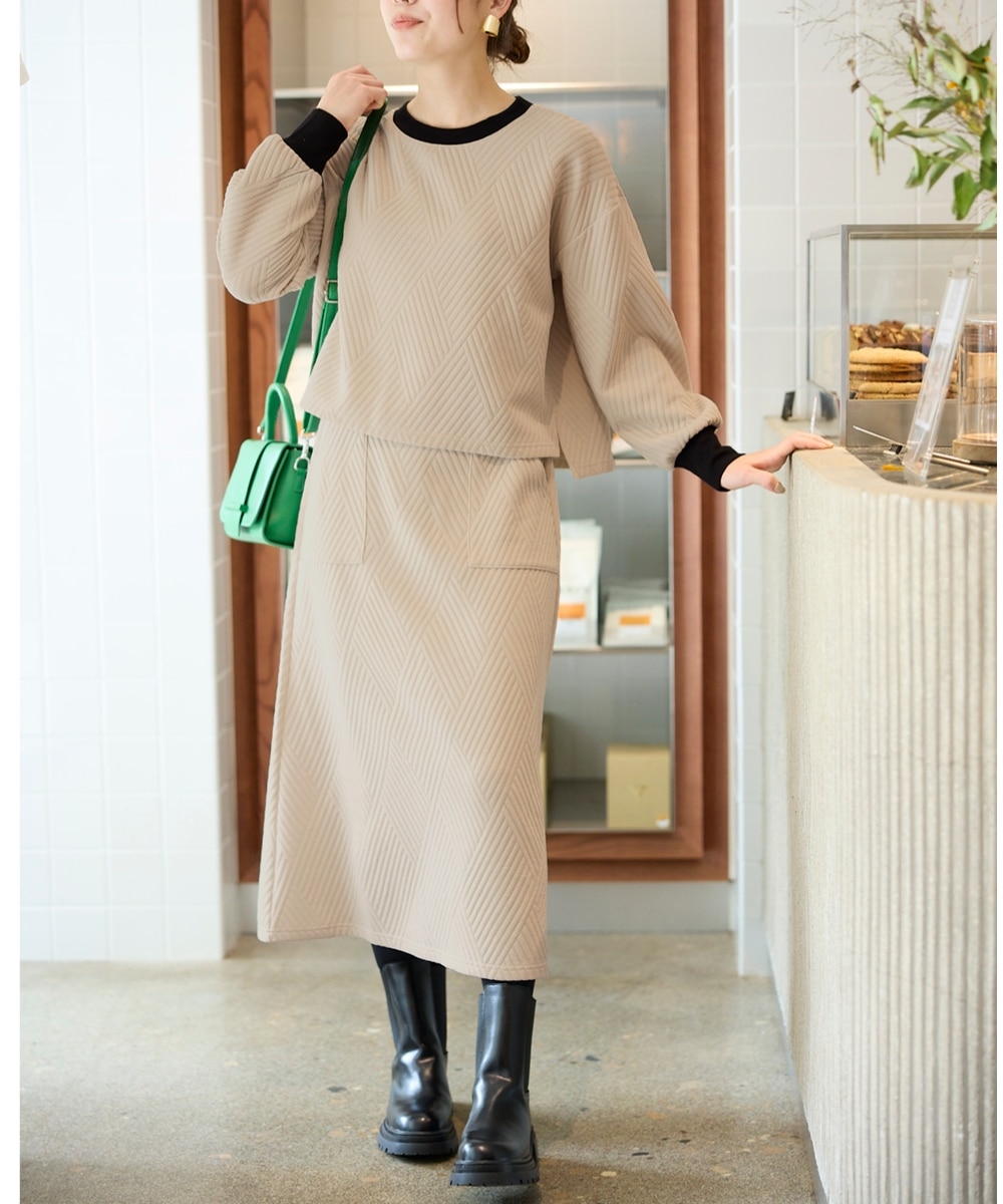 大きいサイズ 配色使いプルオーバー+タイトスカート【セットアップ