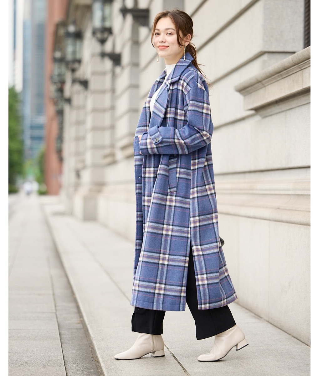 大きいサイズ シャギーチェックサイドスリットチェスターコート 通販