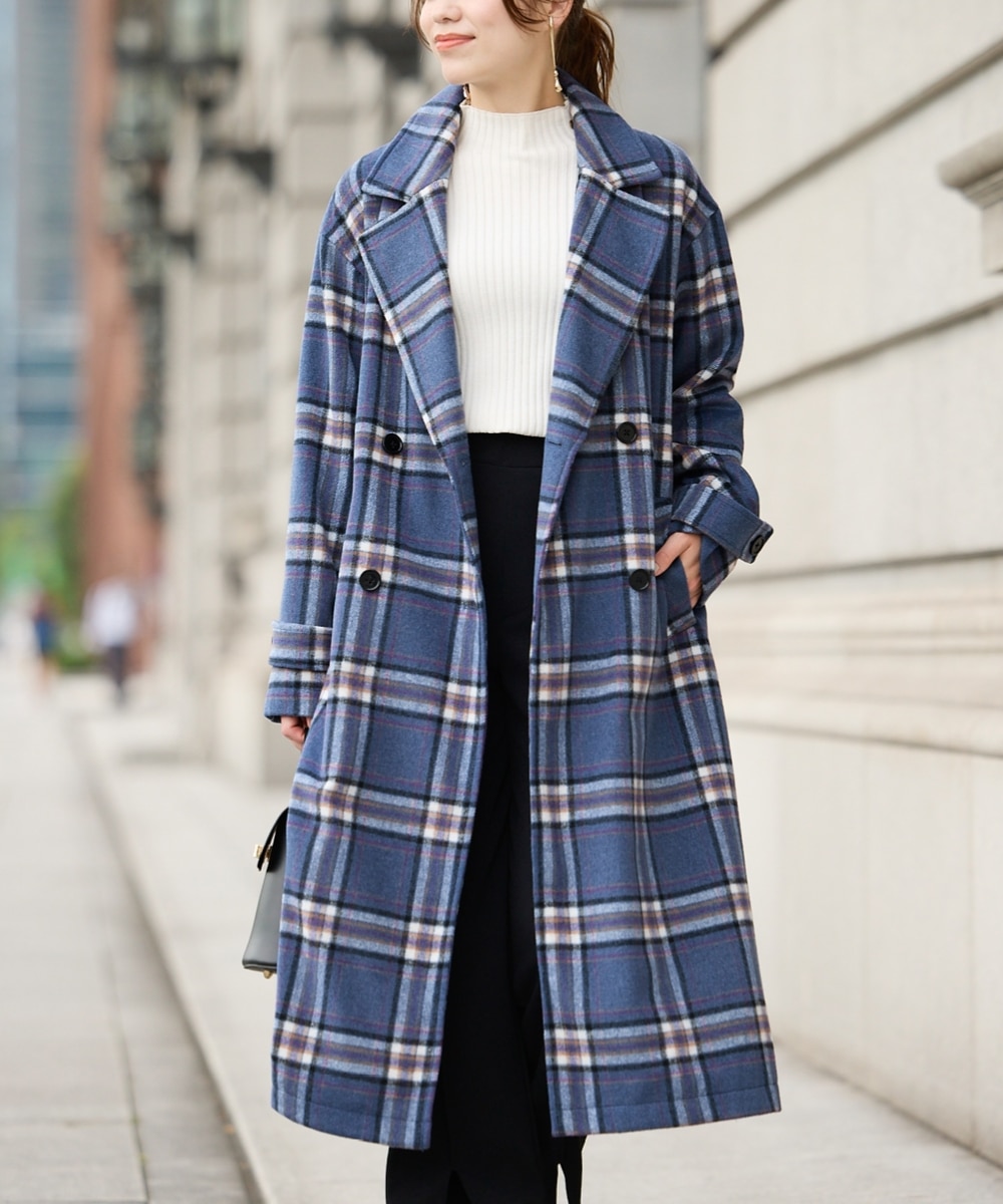 大きいサイズ シャギーチェックサイドスリットチェスターコート 通販